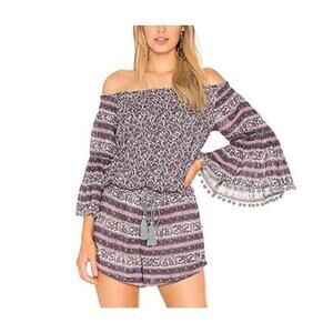Anthropologie Raga Purple Mixed Print Off Shoulder Romper S
